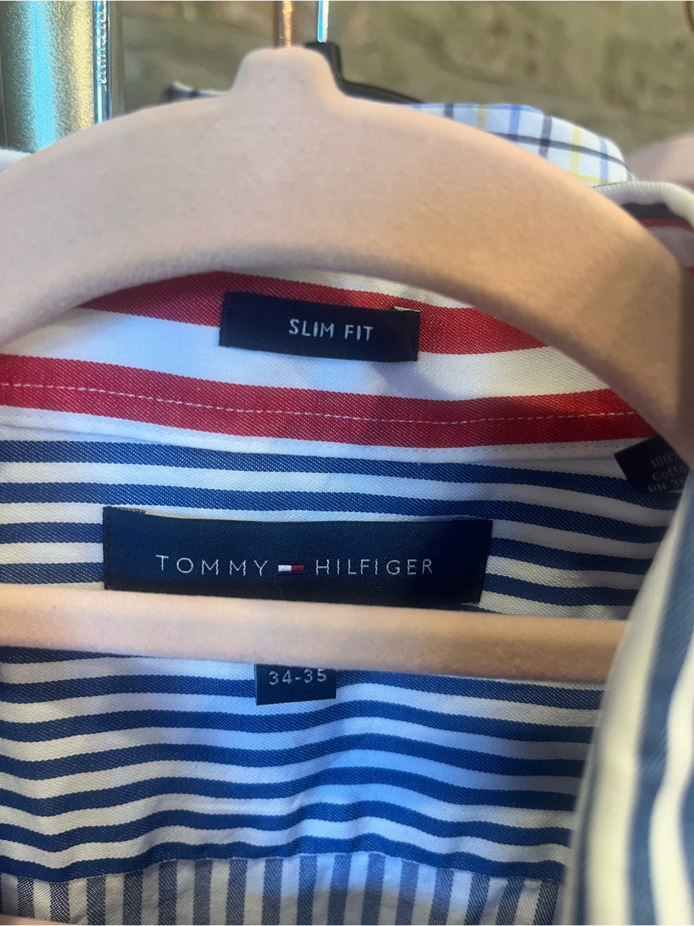 Tommy Hilfiger Navy and White Striped Shirt with Red Ruffle and flag embroidery - Picture 6 of 10